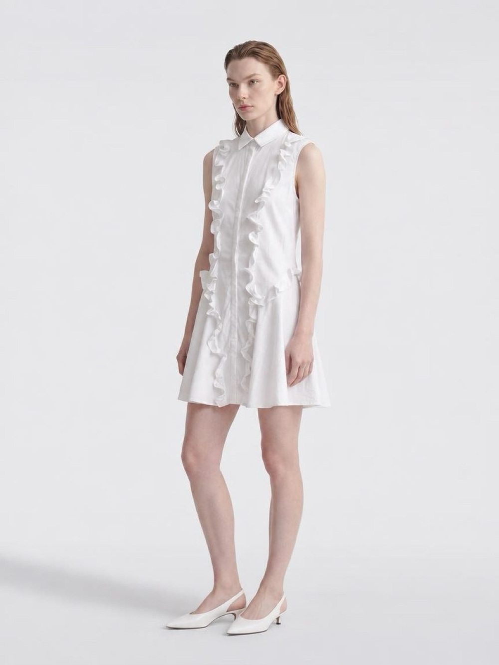 Alexis White Sleeveless Ruffled Button-Front Tunic
